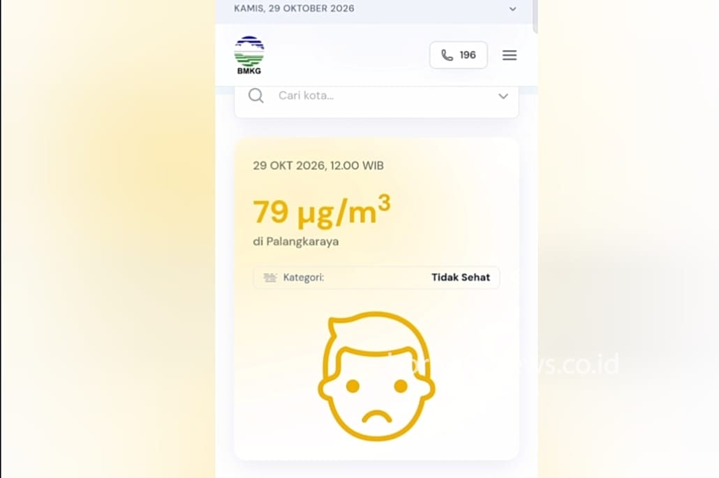 Hujan Turun 4 Hari Berturut-turut, Indeks Kualitas Udara Palangka Raya Membaik ke Angka 79 µg/m³